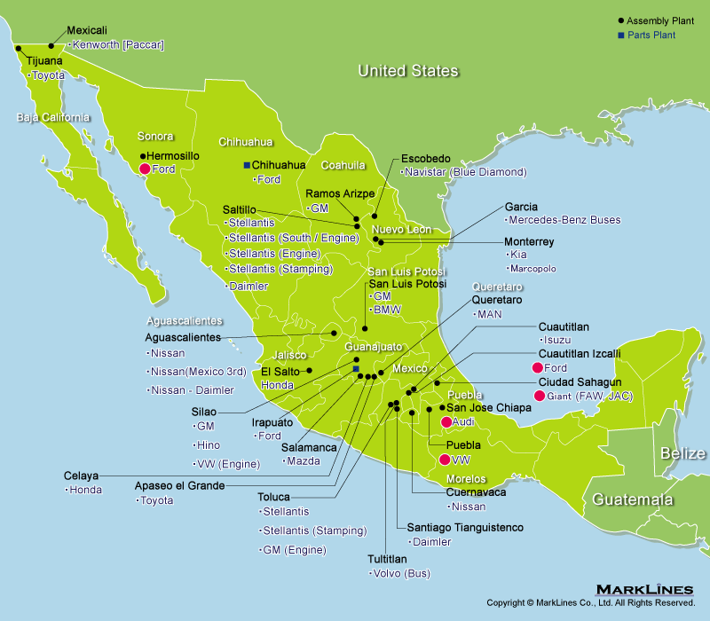 メキシコの自動車工場マップ