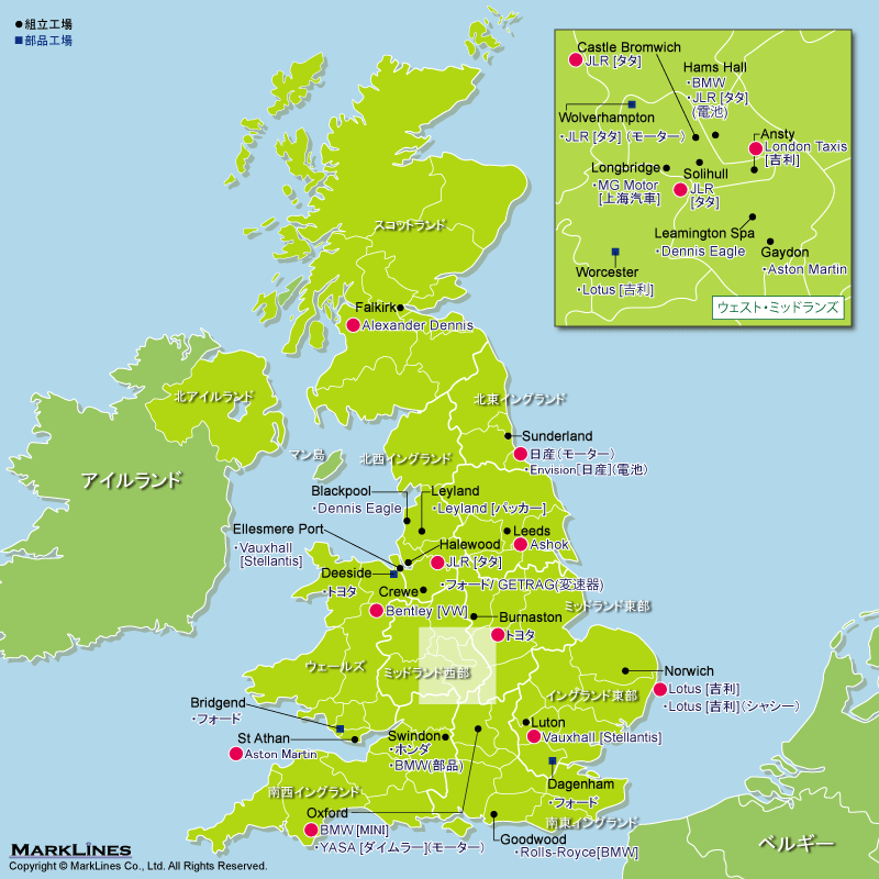 英国の完成車メーカー工場立地マップ 自動車産業ポータル マークラインズ