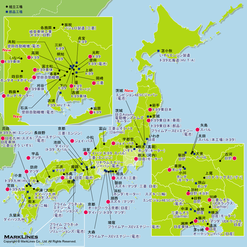 日本の完成車メーカー工場立地マップ 自動車産業ポータル マークラインズ