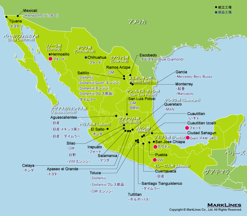 メキシコの自動車工場マップ