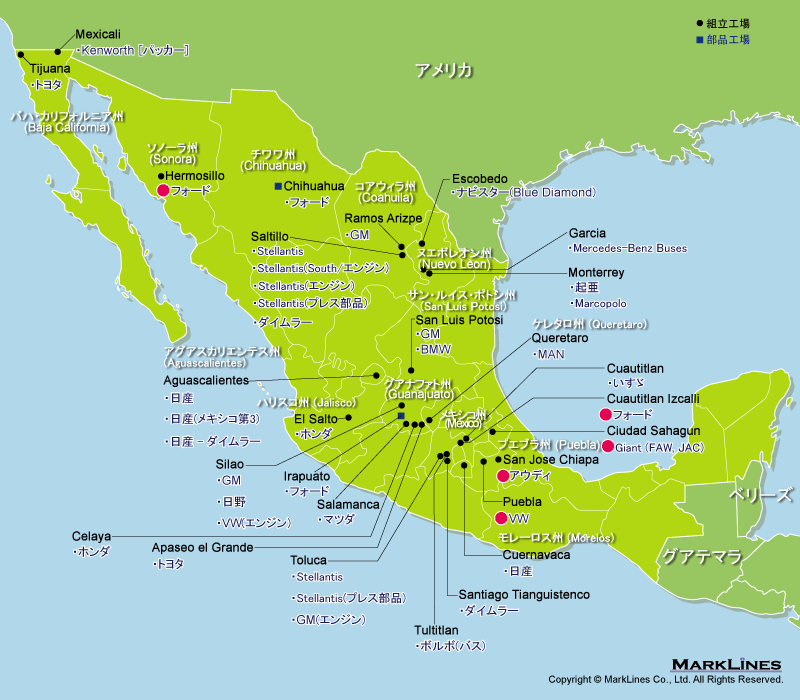 メキシコの完成車メーカー工場立地マップ 自動車産業ポータル マークラインズ