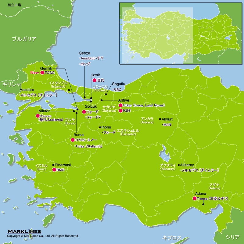 トルコの完成車メーカー工場立地マップ 自動車産業ポータル マークラインズ トルコの完成車メーカー工場立地マップ 自動車産業ポータル マークラインズ
