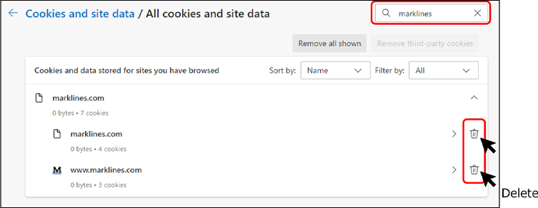 delete MarkLines Cookie data3